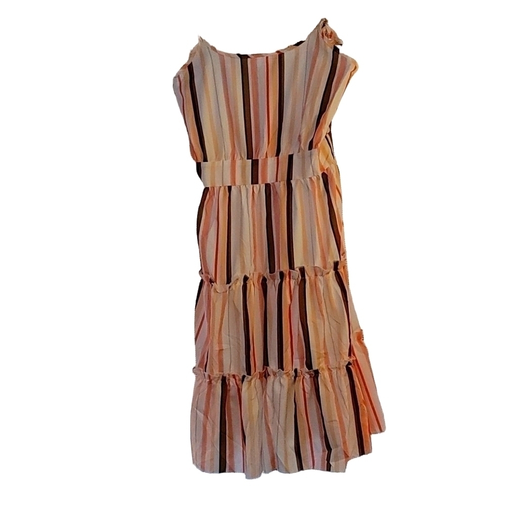 Pink white and brown striped dress